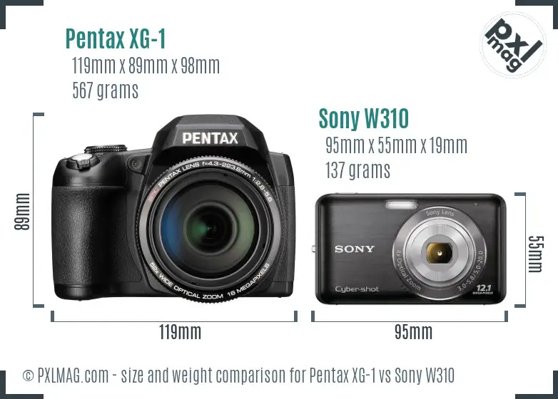 Pentax XG-1 vs Sony W310 size comparison