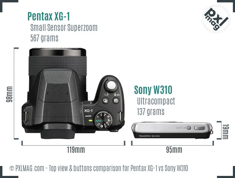 Pentax XG-1 vs Sony W310 top view buttons comparison