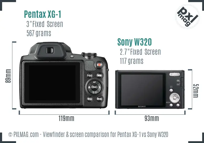 Pentax XG-1 vs Sony W320 Screen and Viewfinder comparison