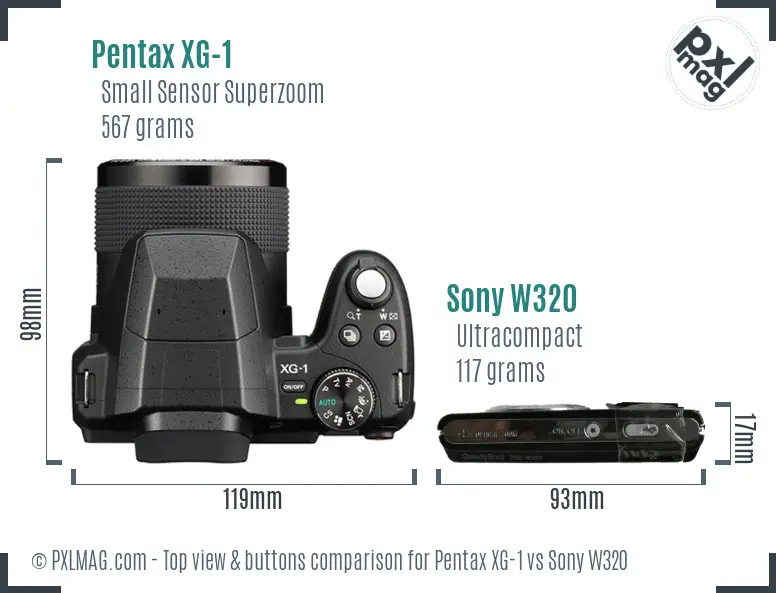 Pentax XG-1 vs Sony W320 top view buttons comparison