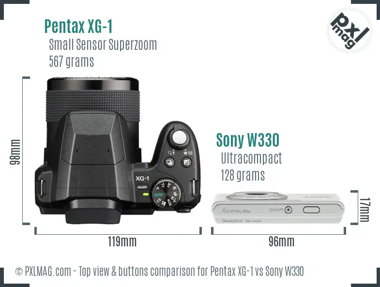Pentax XG-1 vs Sony W330 top view buttons comparison