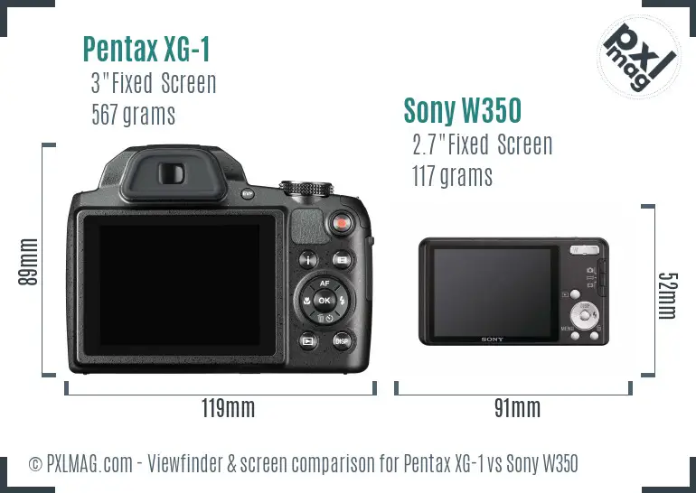 Pentax XG-1 vs Sony W350 Screen and Viewfinder comparison