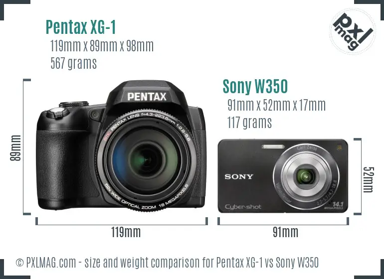 Pentax XG-1 vs Sony W350 size comparison