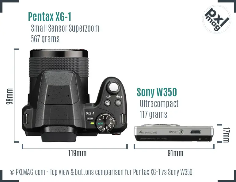 Pentax XG-1 vs Sony W350 top view buttons comparison