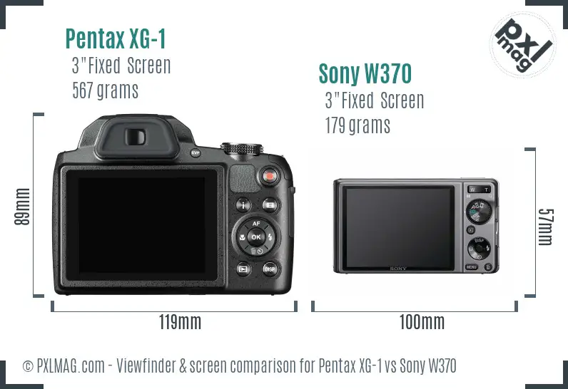 Pentax XG-1 vs Sony W370 Screen and Viewfinder comparison