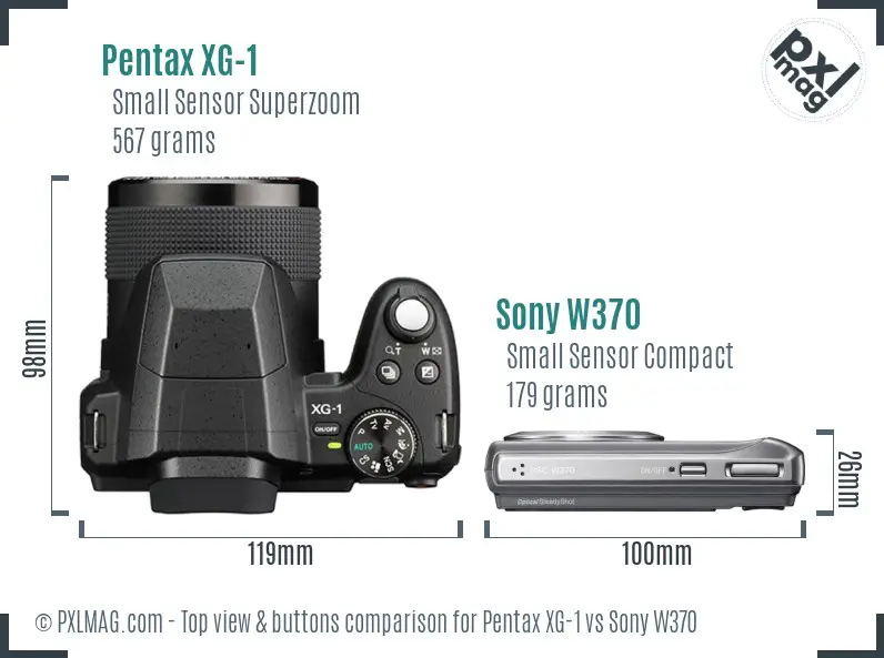 Pentax XG-1 vs Sony W370 top view buttons comparison