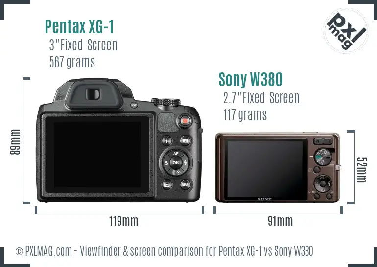 Pentax XG-1 vs Sony W380 Screen and Viewfinder comparison