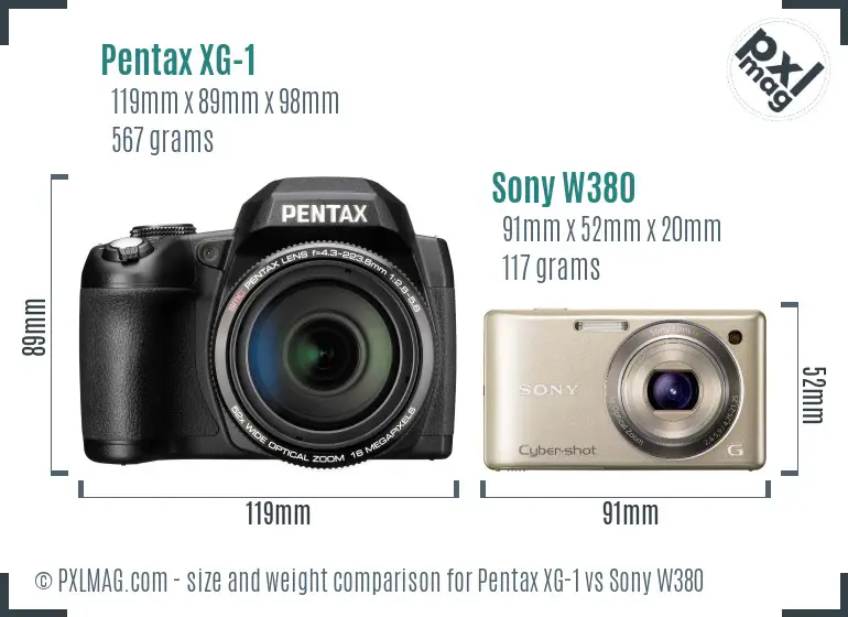 Pentax XG-1 vs Sony W380 size comparison