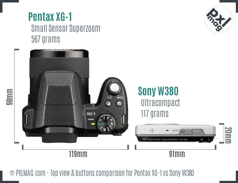 Pentax XG-1 vs Sony W380 top view buttons comparison
