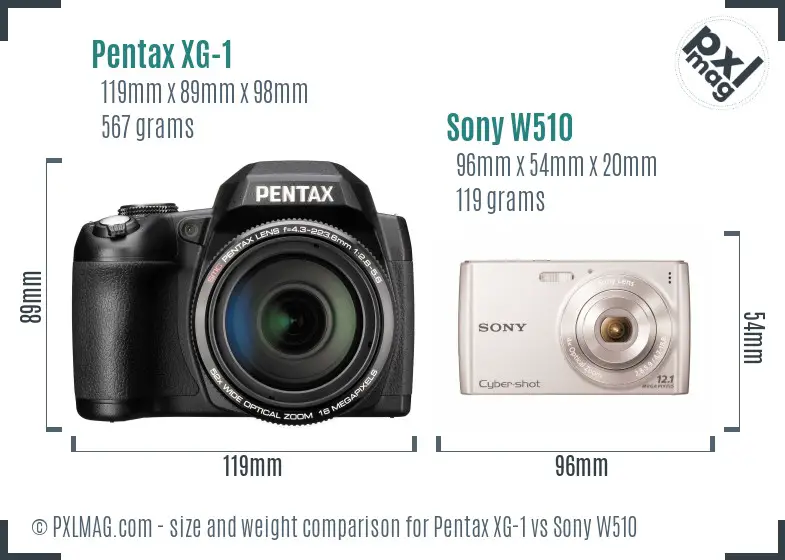 Pentax XG-1 vs Sony W510 size comparison