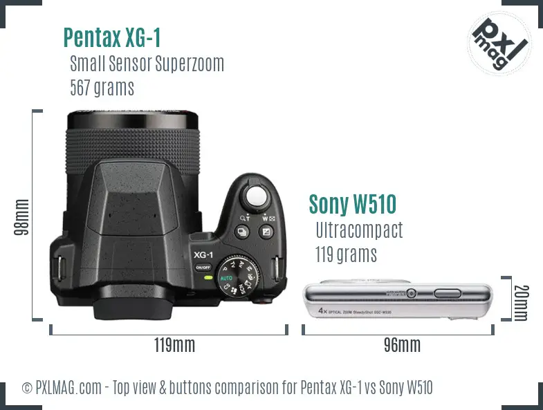 Pentax XG-1 vs Sony W510 top view buttons comparison