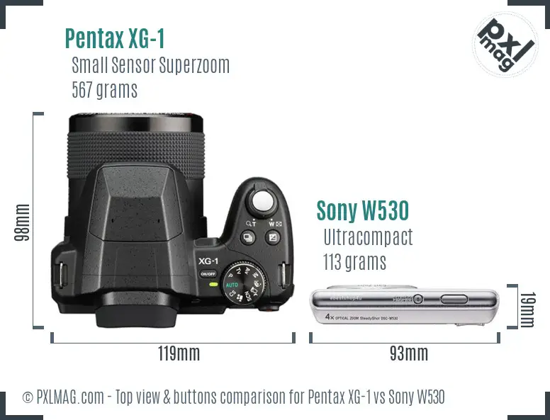 Pentax XG-1 vs Sony W530 top view buttons comparison