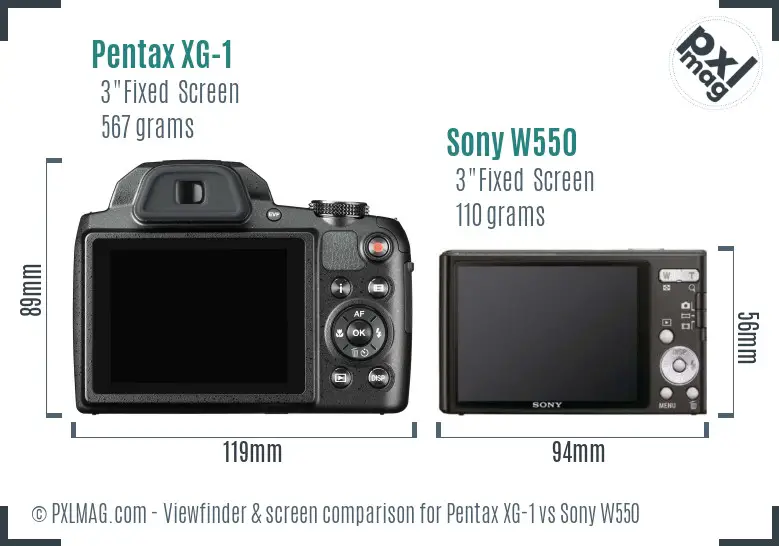 Pentax XG-1 vs Sony W550 Screen and Viewfinder comparison