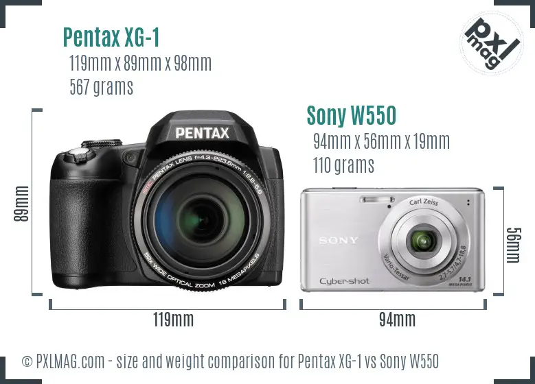 Pentax XG-1 vs Sony W550 size comparison