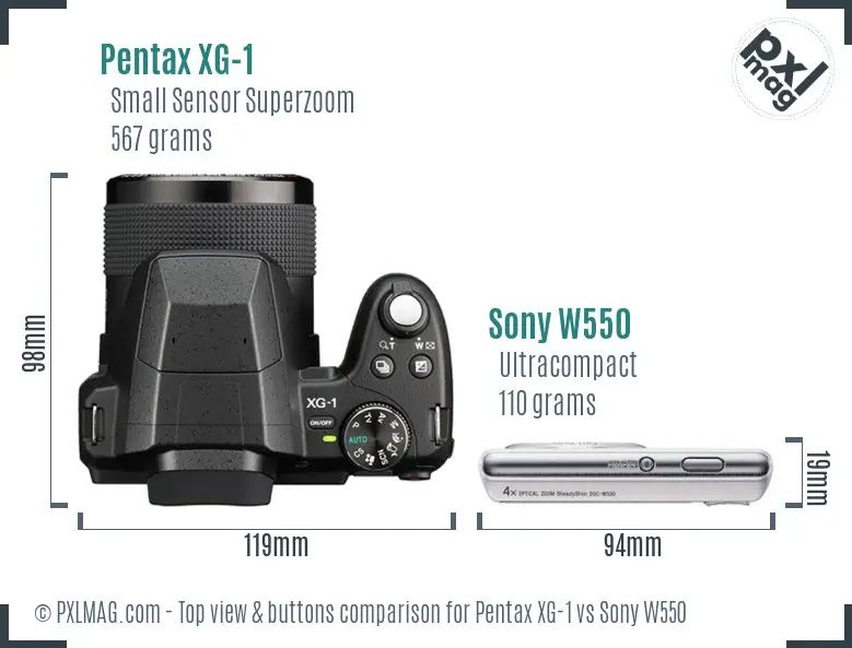 Pentax XG-1 vs Sony W550 top view buttons comparison