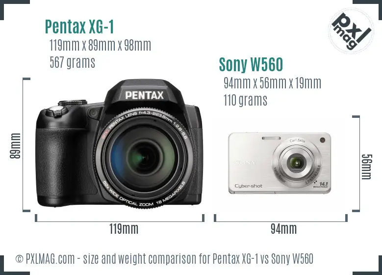 Pentax XG-1 vs Sony W560 size comparison
