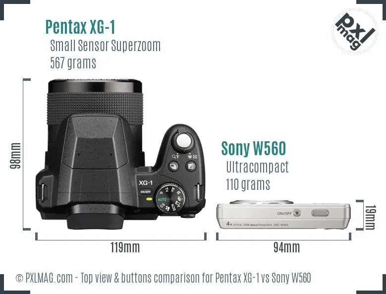 Pentax XG-1 vs Sony W560 top view buttons comparison