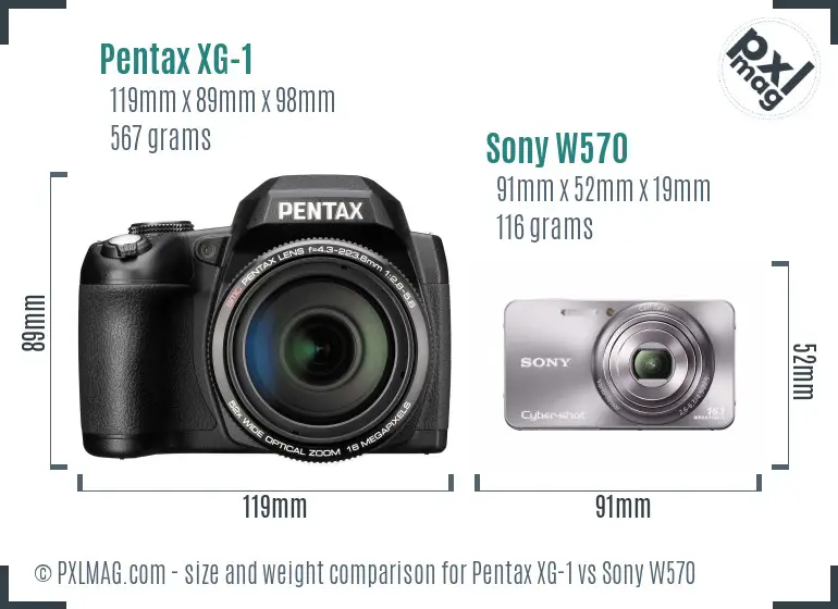 Pentax XG-1 vs Sony W570 size comparison