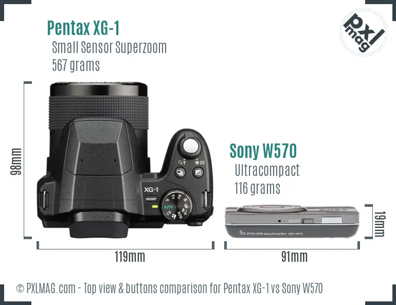 Pentax XG-1 vs Sony W570 top view buttons comparison