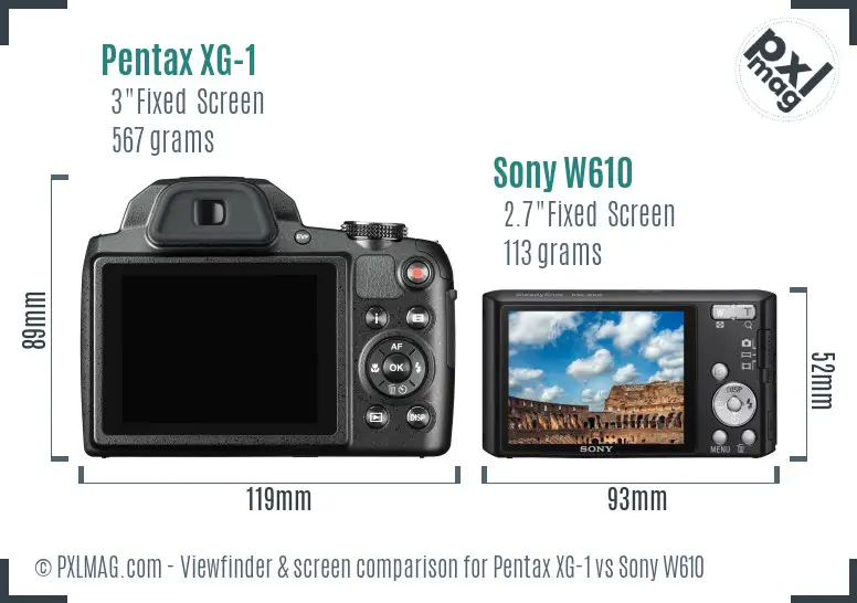 Pentax XG-1 vs Sony W610 Screen and Viewfinder comparison