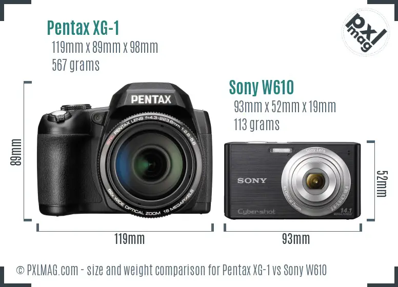 Pentax XG-1 vs Sony W610 size comparison