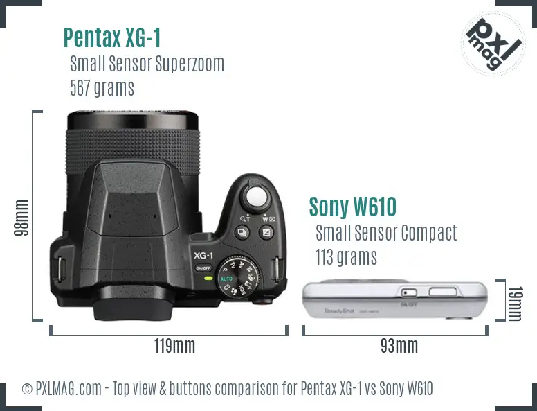 Pentax XG-1 vs Sony W610 top view buttons comparison