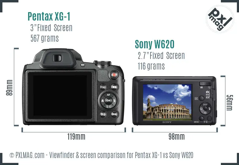 Pentax XG-1 vs Sony W620 Screen and Viewfinder comparison