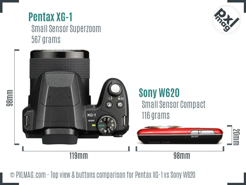 Pentax XG-1 vs Sony W620 top view buttons comparison