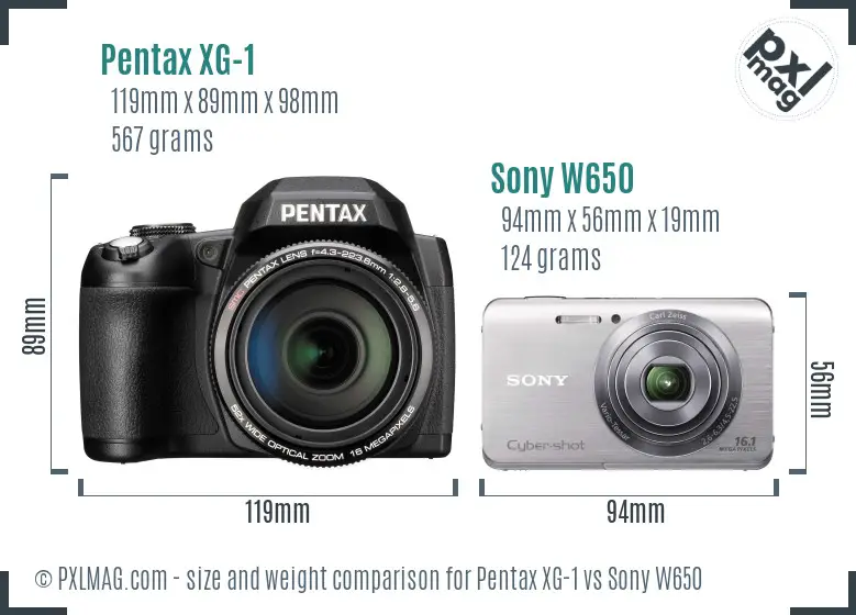 Pentax XG-1 vs Sony W650 size comparison