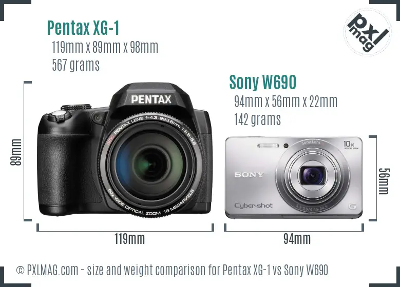 Pentax XG-1 vs Sony W690 size comparison