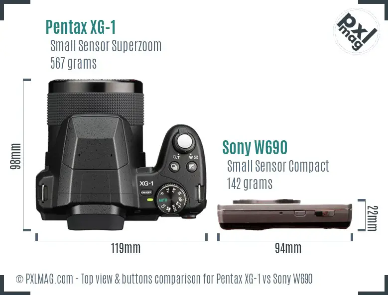 Pentax XG-1 vs Sony W690 top view buttons comparison