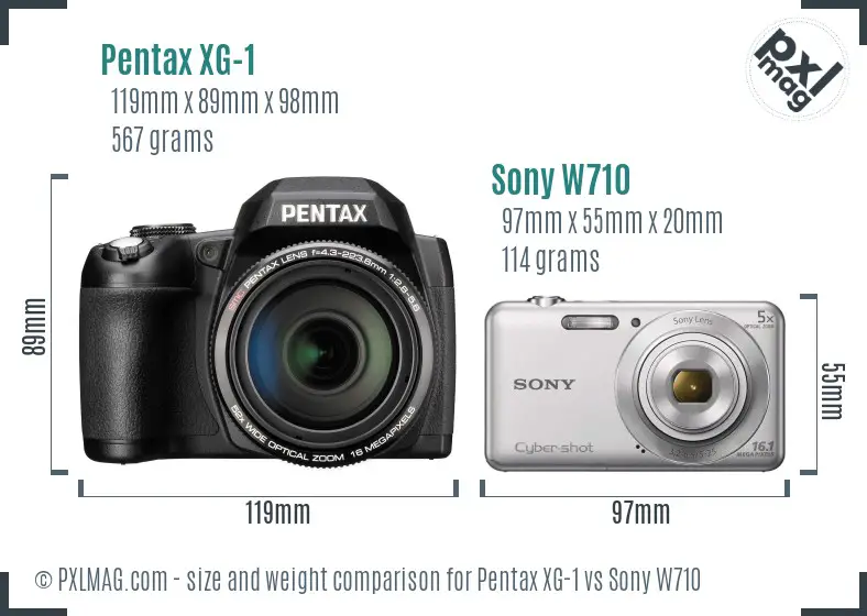 Pentax XG-1 vs Sony W710 size comparison