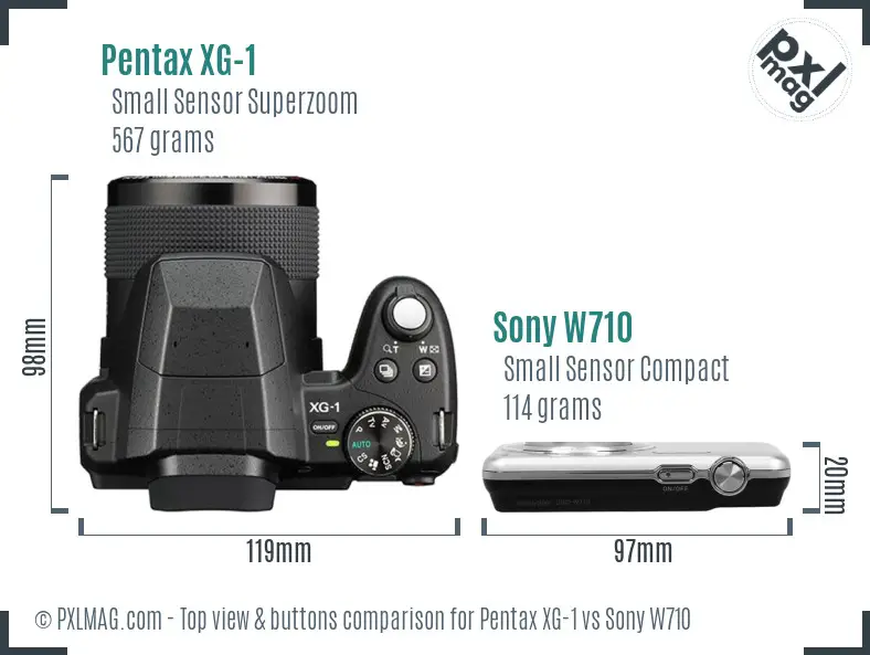 Pentax XG-1 vs Sony W710 top view buttons comparison