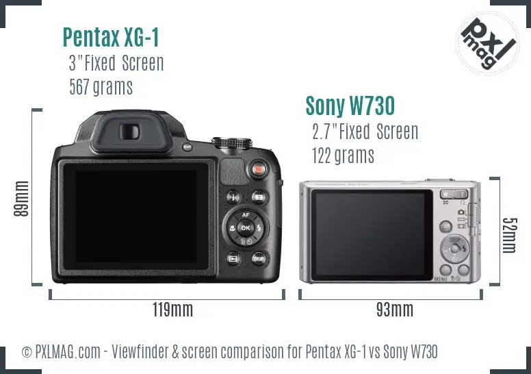 Pentax XG-1 vs Sony W730 Screen and Viewfinder comparison