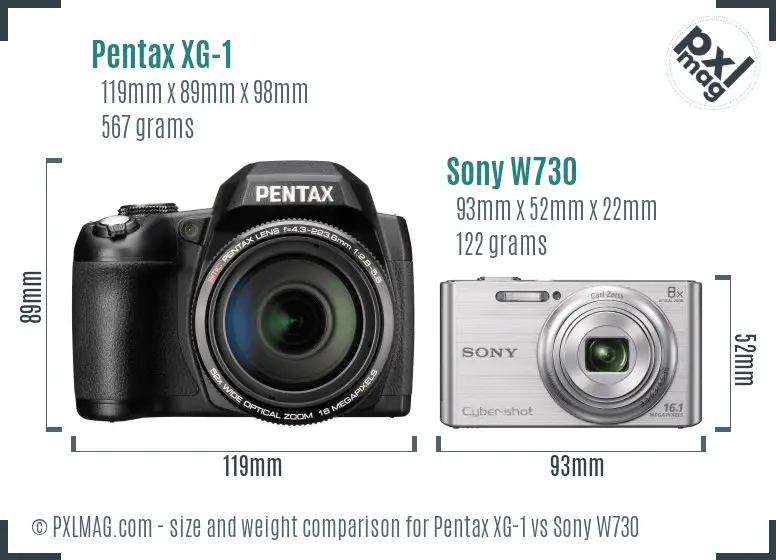 Pentax XG-1 vs Sony W730 size comparison