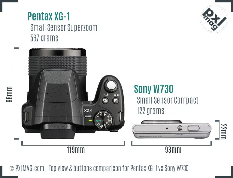 Pentax XG-1 vs Sony W730 top view buttons comparison