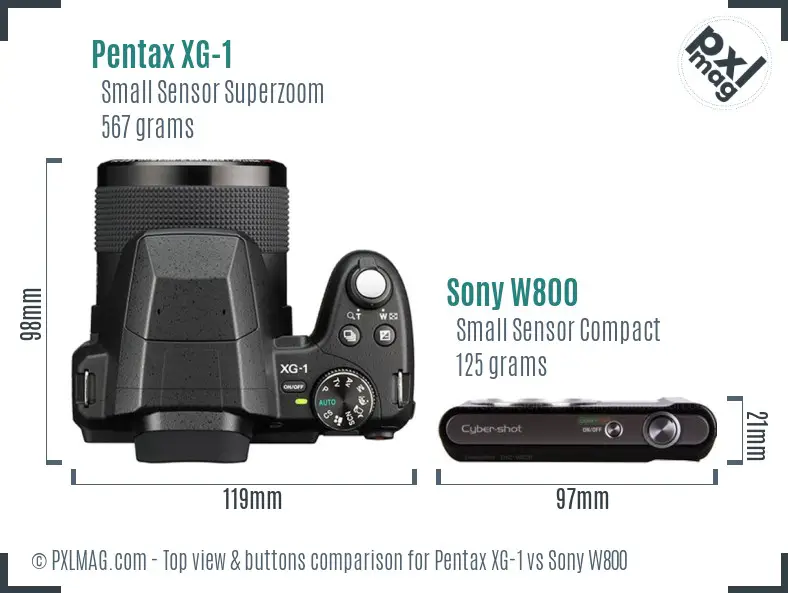 Pentax XG-1 vs Sony W800 top view buttons comparison