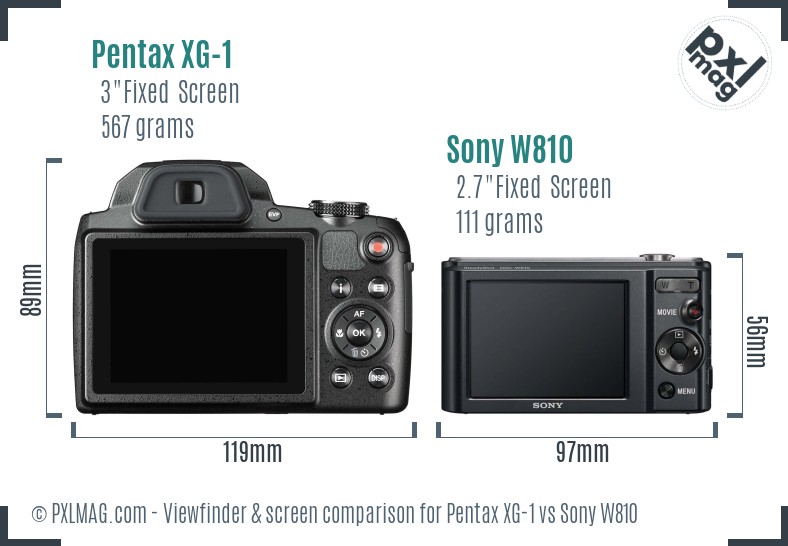 Pentax XG-1 vs Sony W810 Screen and Viewfinder comparison