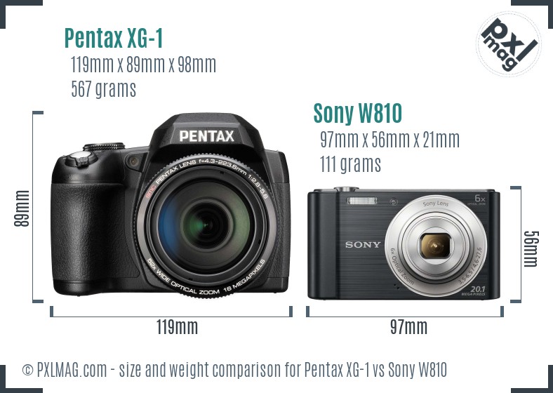 Pentax XG-1 vs Sony W810 size comparison