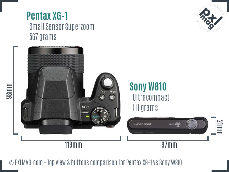 Pentax XG-1 vs Sony W810 top view buttons comparison