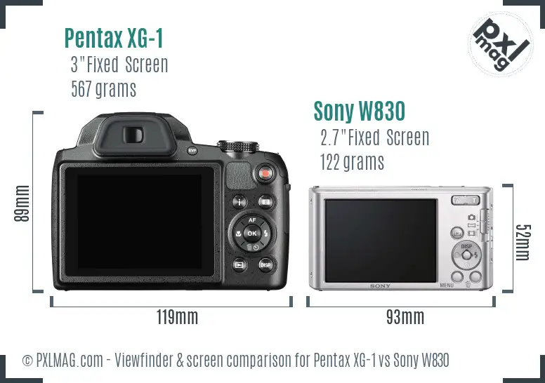 Pentax XG-1 vs Sony W830 Screen and Viewfinder comparison Pentax XG-1 vs Sony W830 Screen and Viewfinder comparison