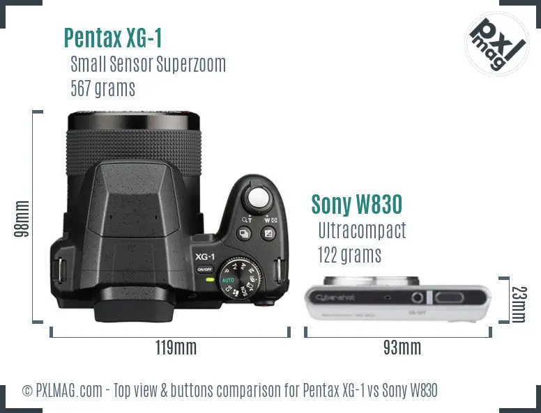 Pentax XG-1 vs Sony W830 top view buttons comparison Pentax XG-1 vs Sony W830 top view buttons comparison