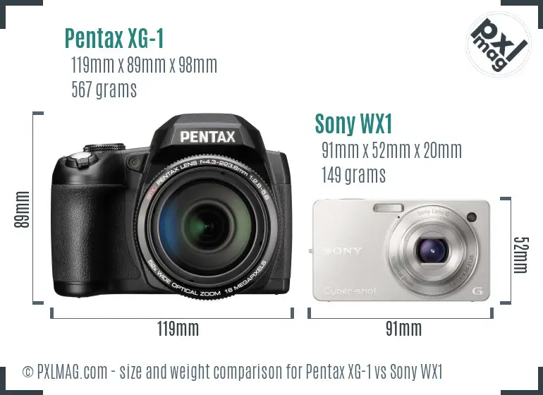 Pentax XG-1 vs Sony WX1 size comparison