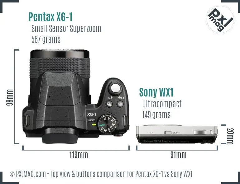 Pentax XG-1 vs Sony WX1 top view buttons comparison