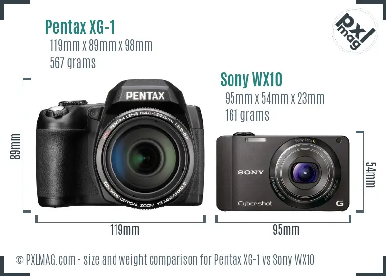 Pentax XG-1 vs Sony WX10 size comparison