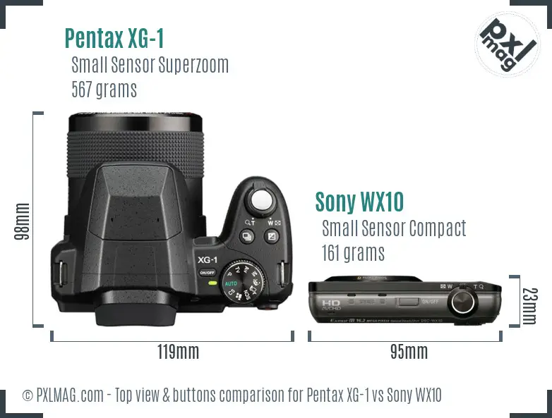 Pentax XG-1 vs Sony WX10 top view buttons comparison