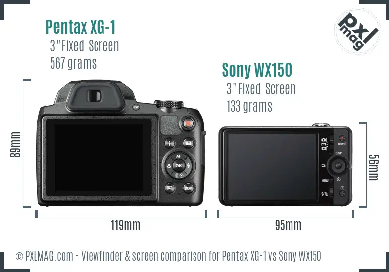 Pentax XG-1 vs Sony WX150 Screen and Viewfinder comparison
