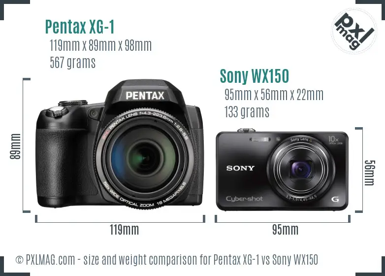 Pentax XG-1 vs Sony WX150 size comparison