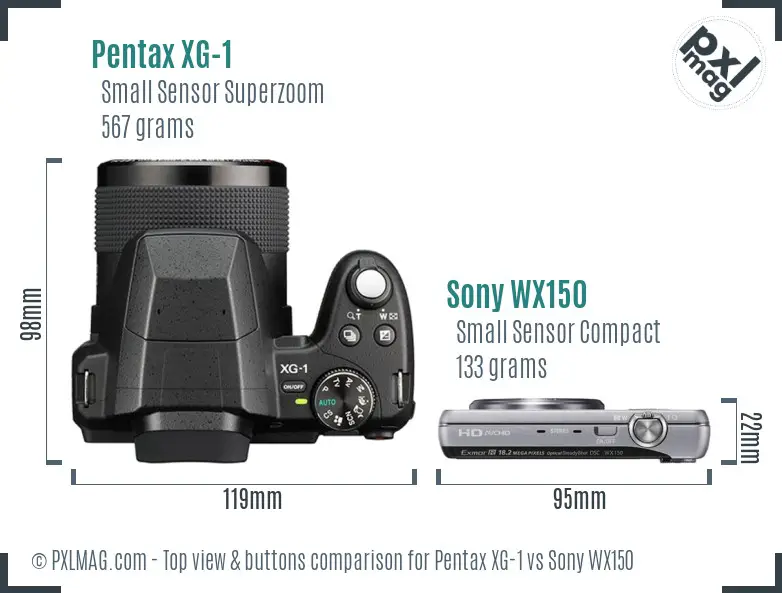 Pentax XG-1 vs Sony WX150 top view buttons comparison