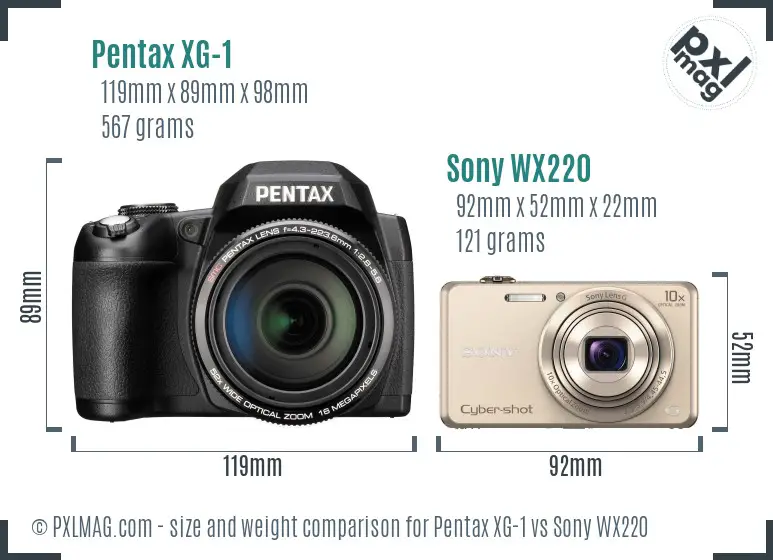 Pentax XG-1 vs Sony WX220 size comparison